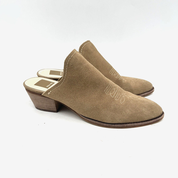 Dolce Vita Women's Shiloh Mules Size 8.5 Truffle Suede Brown Leather Western - Picture 1 of 9